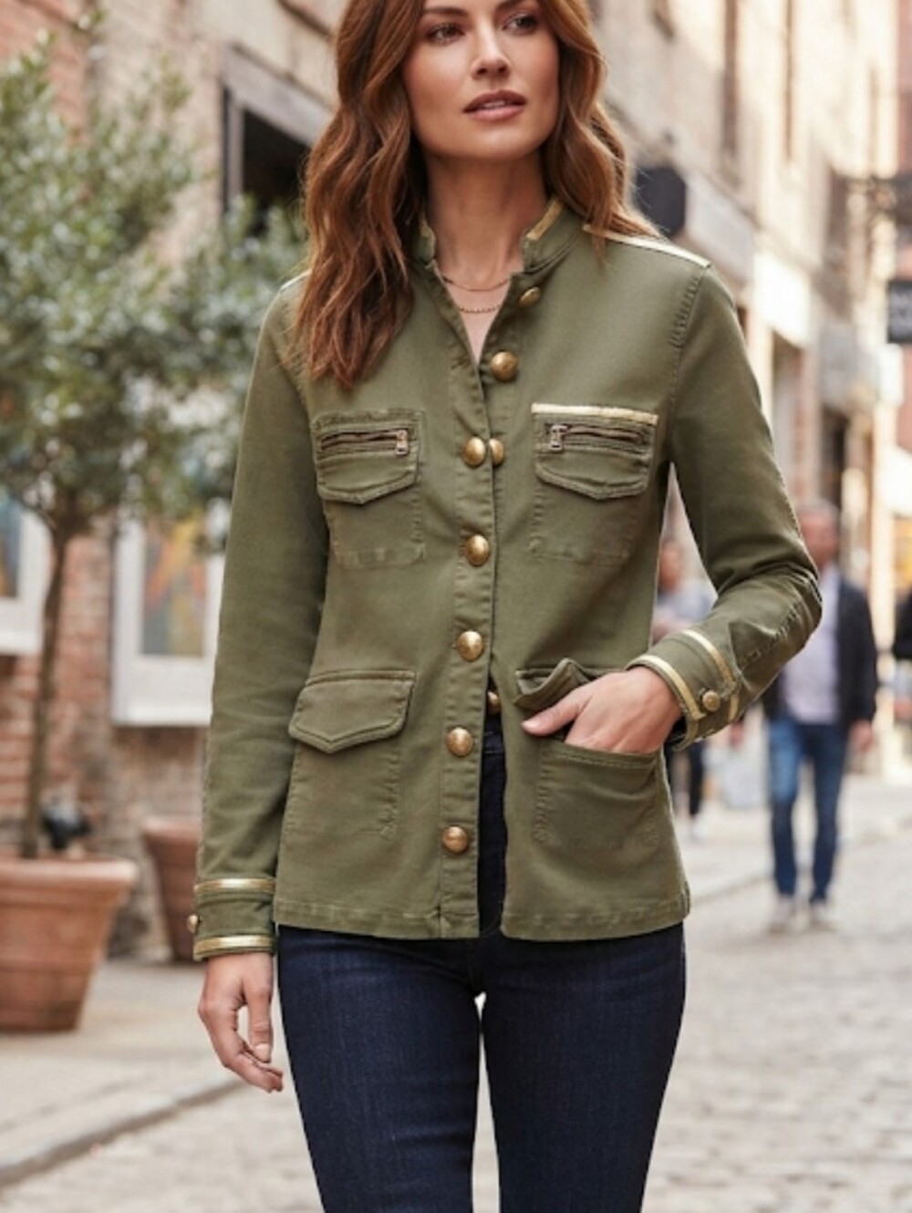 L'AGENCE Elizabeth Military Gold Trim Brigade Jacket coat sz S